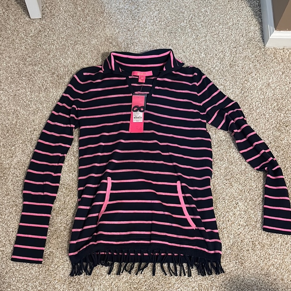 Lilly Pulitzer Pink and navy blue Striped V-Neck Sweater XXS